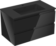 Mexen Orio 80 cm bathroom cabinet with Otis sink, 2 drawers, black gloss/black matte - 91A10-08047-2-BFF70-W18M71