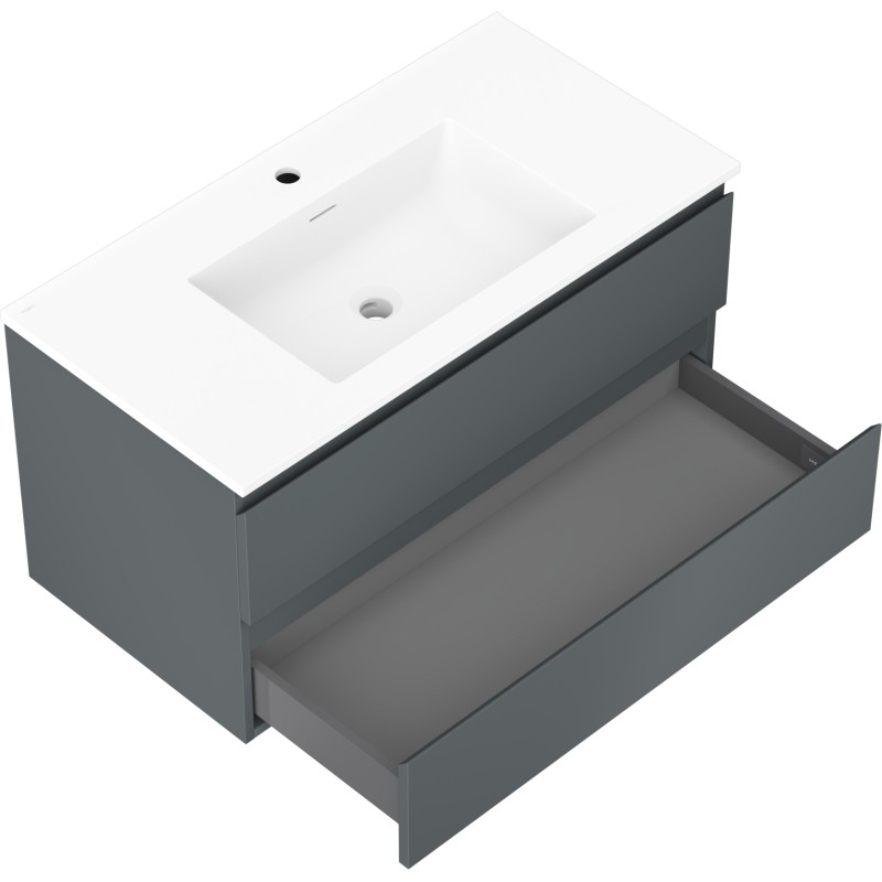 Mexen Orio bathroom cabinet 90 cm with sink Otis, 2 drawers, matte graphite/white matte - 91A10-09047-2-BFF66-W18M01