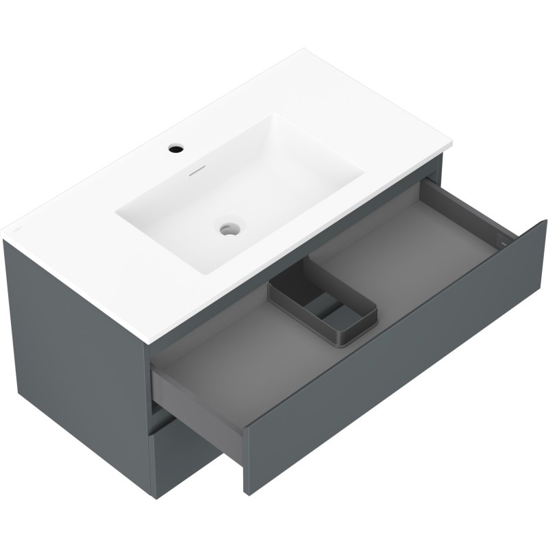Mexen Orio bathroom cabinet 90 cm with sink Otis, 2 drawers, matte graphite/white matte - 91A10-09047-2-BFF66-W18M01
