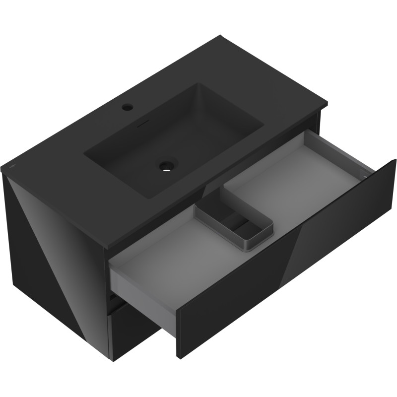 Mexen Orio 90 cm bathroom cabinet with Otis sink, 2 drawers, black gloss/black matte - 91A10-09047-2-BFF70-W18M71