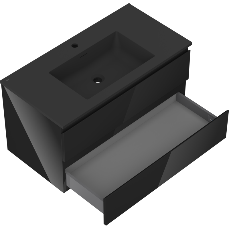 Mexen Orio bathroom cabinet 90 cm with Otis washbasin, 2 drawers, black gloss/matt black - 91A10-09047-2-BFF70-W18M71
