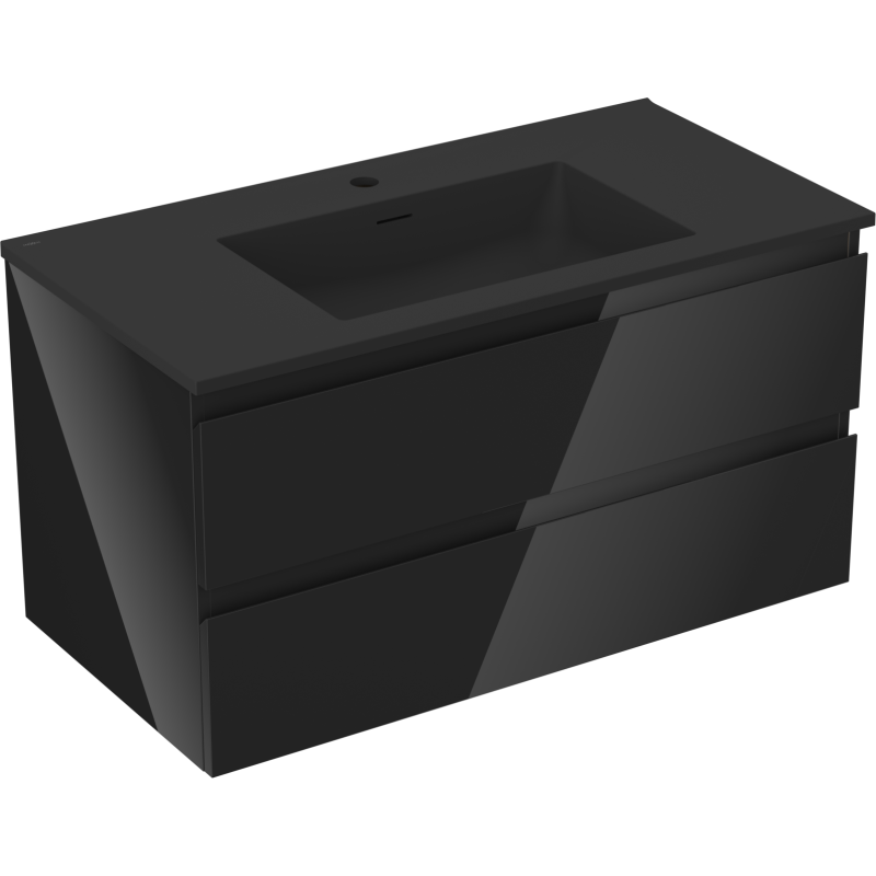 Mexen Orio bathroom cabinet 90 cm with Otis washbasin, 2 drawers, black gloss/matt black - 91A10-09047-2-BFF70-W18M71