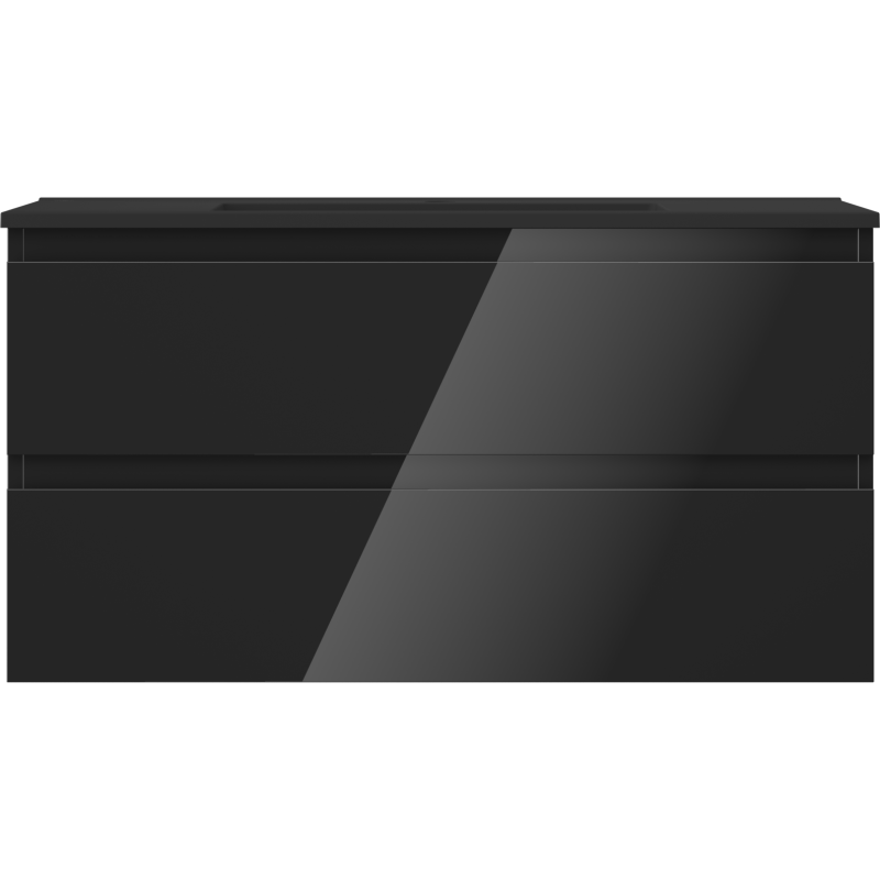 Mexen Orio bathroom cabinet 90 cm with Otis washbasin, 2 drawers, black gloss/matt black - 91A10-09047-2-BFF70-W18M71