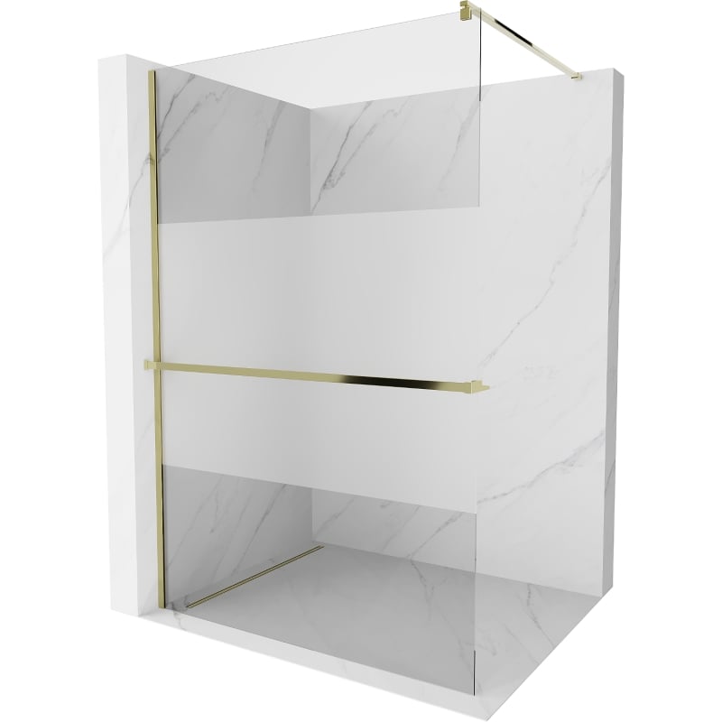 Mexen Kioto+ shower wall with Walk-in shelf 70 x 200 cm, transparent/frosted, gold - 800-070-121-50-35