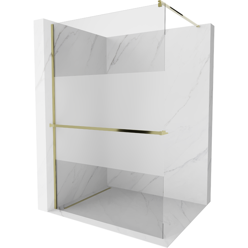 Mexen Kioto+ Shower Wall with Shelf Walk-in 80 x 200 cm, Transparent/Frosted, Gold - 800-080-121-50-35