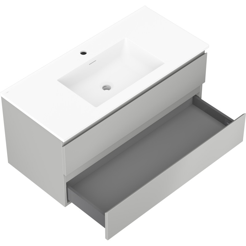 Mexen Orio bathroom cabinet 100 cm with Otis washbasin, 2 drawers, gray matte/white matte - 91A10-10047-2-BFF62-W18M01