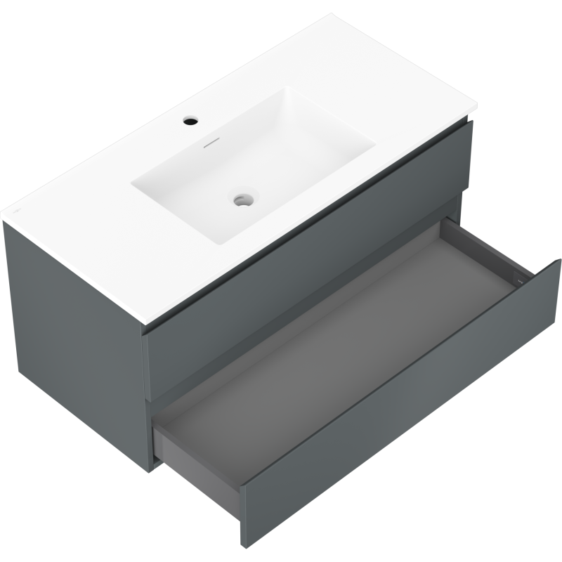Mexen Orio 100 cm Bathroom Cabinet with Otis Sink, 2 Drawers, Matte Graphite/Matte White - 91A10-10047-2-BFF66-W18M01