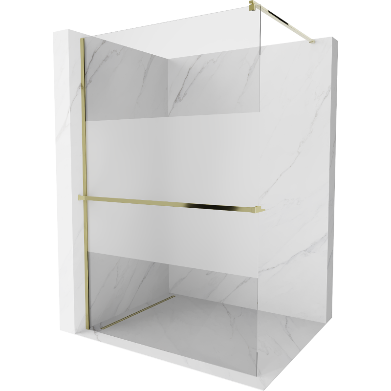 Mexen Kioto+ shower wall with shelf Walk-in 110 x 200 cm, clear/frosted, gold - 800-110-121-50-35