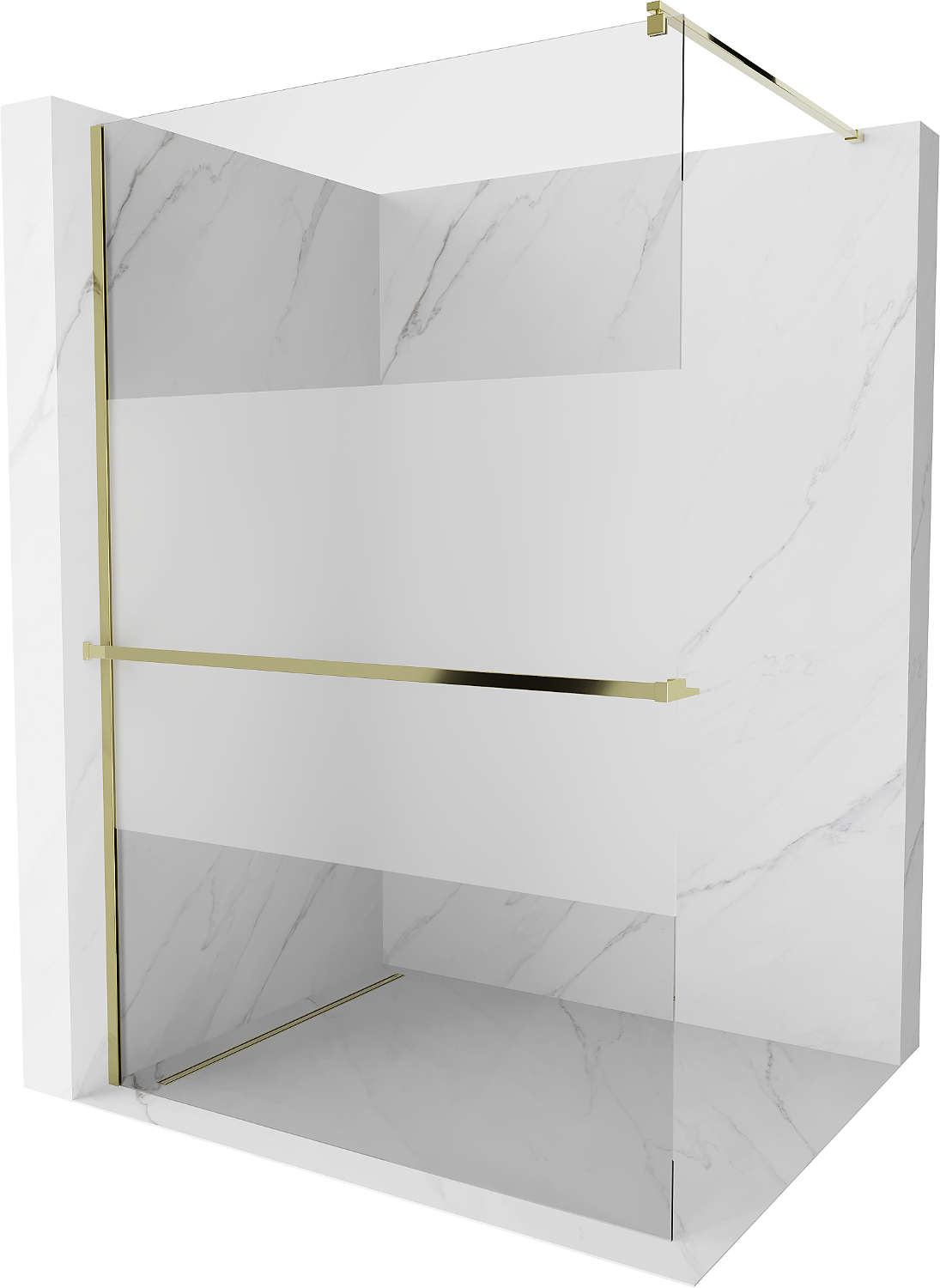 Mexen Kioto+ shower screen with a shelf and rail 110 x 200 cm, Transparent/Frosted 8 mm, Gold - 800-110-121-50-35