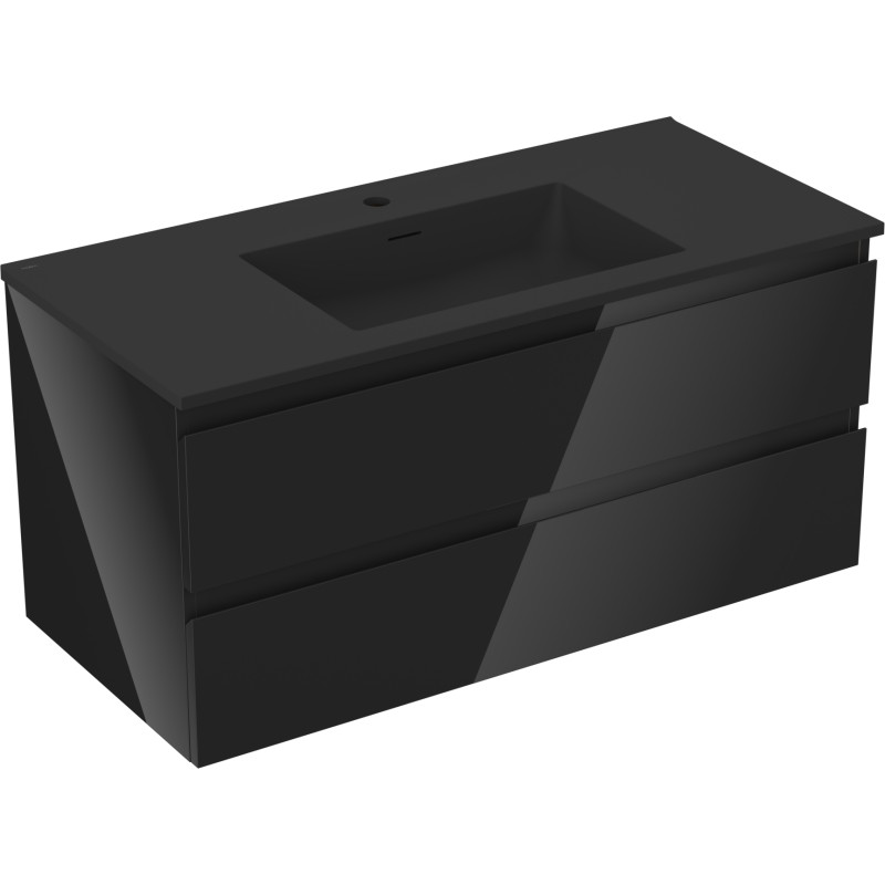 Mexen Orio 100 cm bathroom cabinet with Otis sink, 2 drawers, black gloss/black matte - 91A10-10047-2-BFF70-W18M71