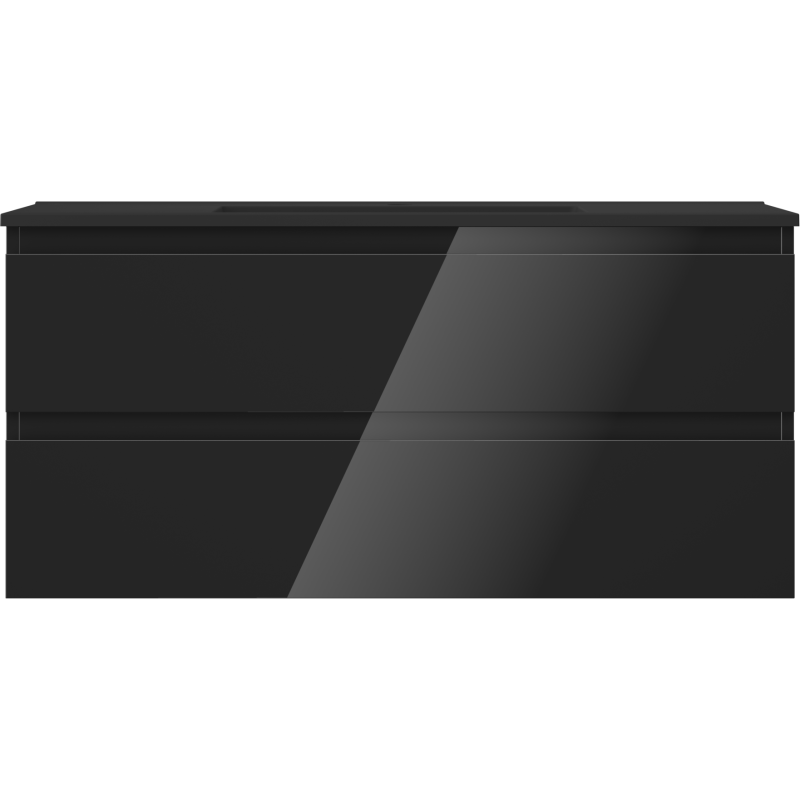 Mexen Orio bathroom cabinet 100 cm with Otis washbasin, 2 drawers, black gloss/black matt - 91A10-10047-2-BFF70-W18M71