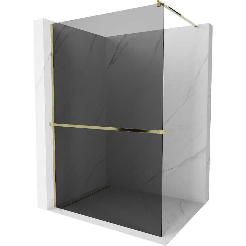 Mexen Kioto+ shower wall with shelf Walk-in 100 x 200 cm, graphite, gold - 800-100-121-50-40