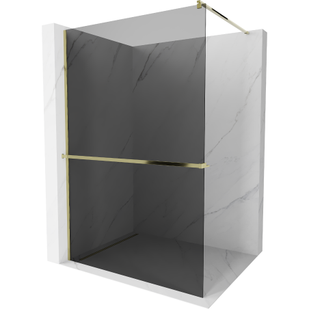 Mexen Kioto+ shower wall with shelf Walk-in 100 x 200 cm, graphite, gold - 800-100-121-50-40