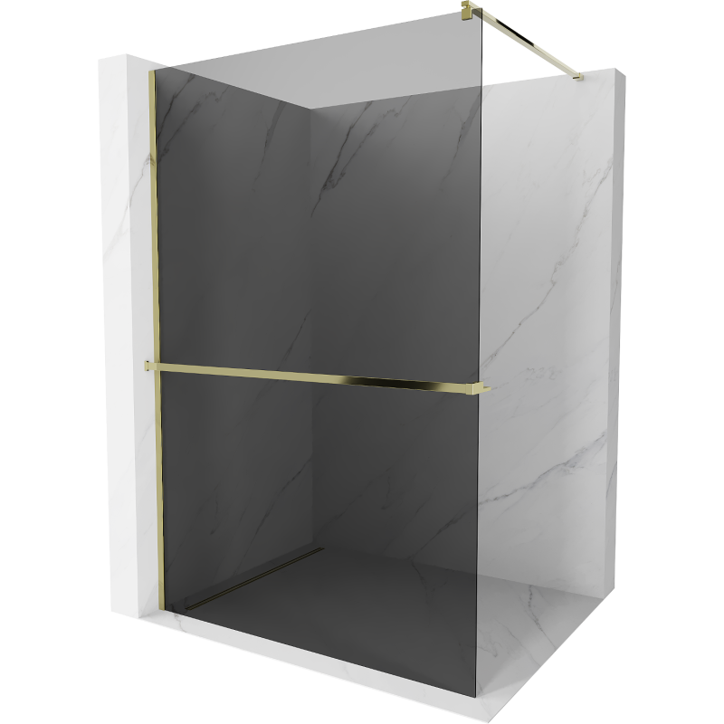 Mexen Kioto+ shower wall with shelf Walk-in 120 x 200 cm, graphite, gold - 800-120-121-50-40