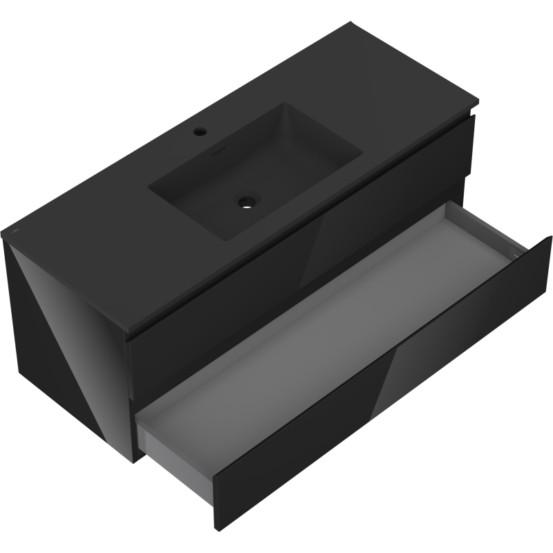 Mexen Orio 120 cm Bathroom Cabinet with Otis Washbasin, 2 Drawers, Black Gloss/Black Matte - 91A10-12047-2-BFF70-W18M71