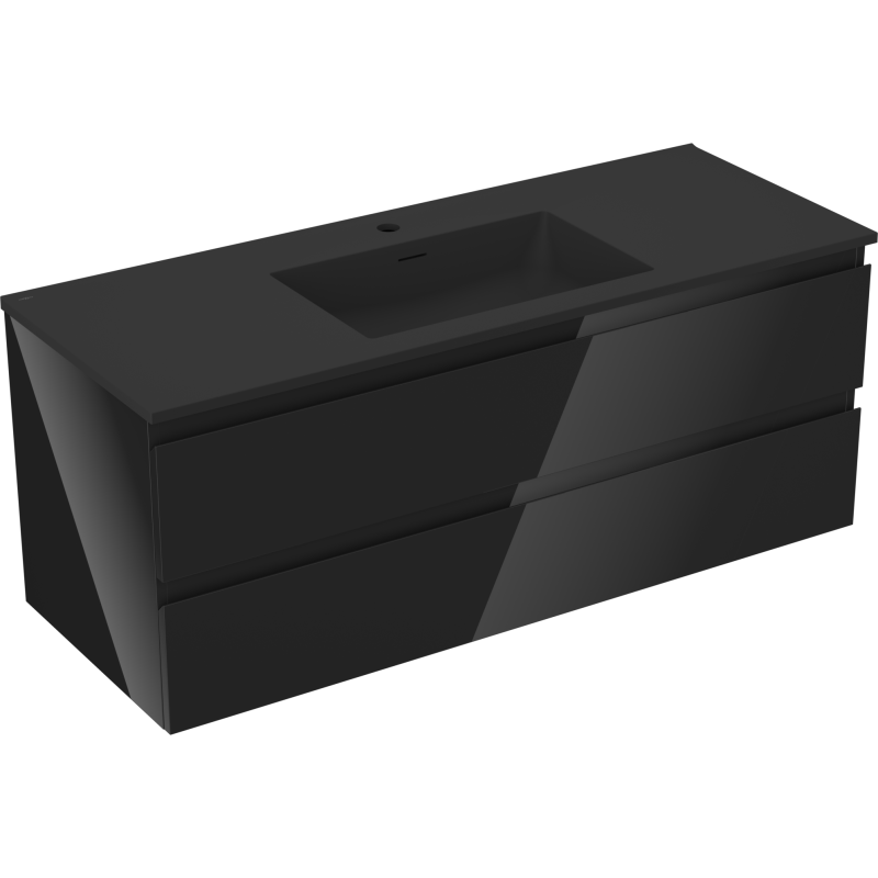 Mexen Orio 120 cm Bathroom Cabinet with Otis Sink, 2 Drawers, Black Gloss/Black Matte - 91A10-12047-2-BFF70-W18M71