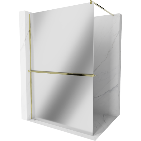 Mexen Kioto+ shower screen with a shelf and rail 90 x 200 cm, Mirror 8 mm, Gold - 800-090-121-50-50