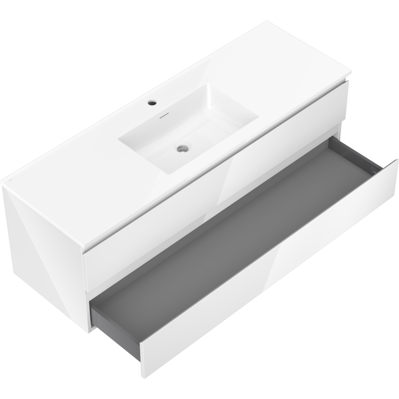 Mexen Orio bathroom cabinet 140 cm with Otis washbasin, 2 drawers, white gloss - 91A10-14047-2-BFF00-W18M00