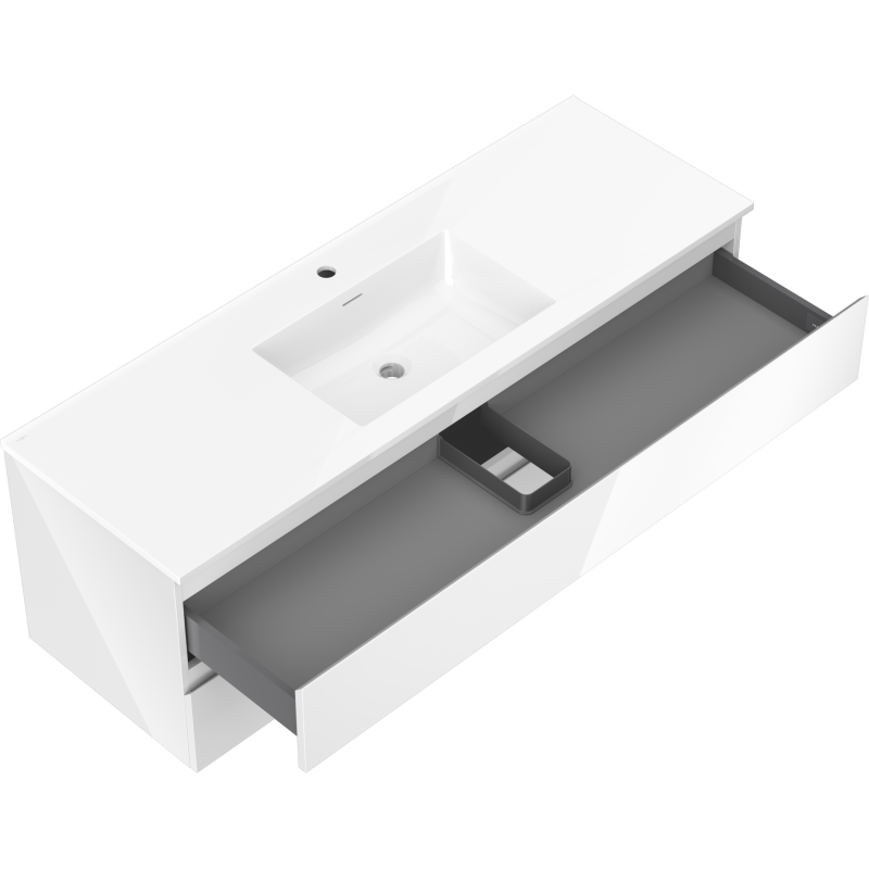 Mexen Orio bathroom cabinet 140 cm with Otis washbasin, 2 drawers, white gloss - 91A10-14047-2-BFF00-W18M00