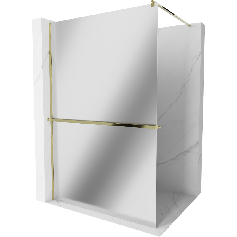 Mexen Kioto+ shower screen with a shelf and rail 120 x 200 cm, Mirror 8 mm, Gold - 800-120-121-50-50