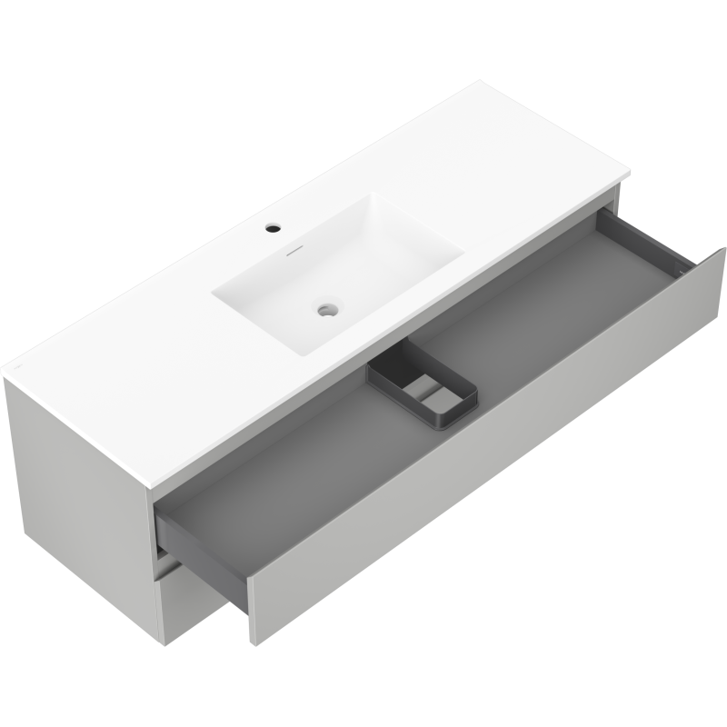 Mexen Orio 140 cm bathroom cabinet with Otis sink, 2 drawers, grey matte/white matte - 91A10-14047-2-BFF62-W18M01