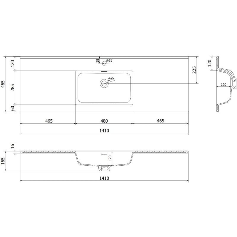 Mexen Orio 140 cm bathroom cabinet with Otis sink, 2 drawers, grey matte/white matte - 91A10-14047-2-BFF62-W18M01