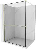 Mexen Kioto+ shower screen with a shelf and rail 90 x 200 cm, Transparent/Black pattern 8 mm, Gold - 800-090-121-50-70