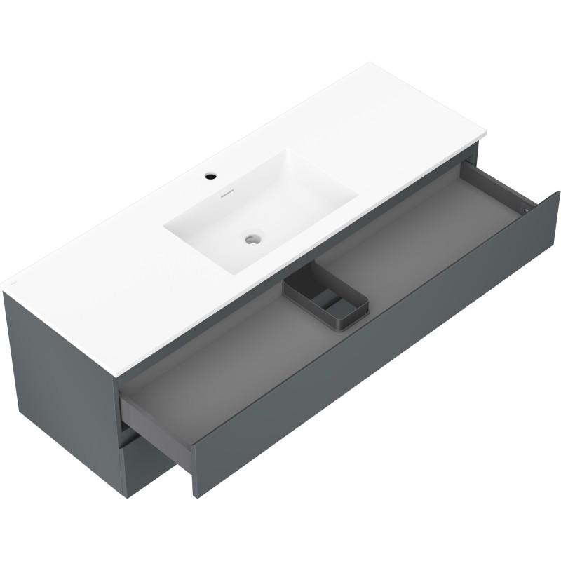 Mexen Orio bathroom cabinet 140 cm with Otis sink, 2 drawers, matte graphite/white matte - 91A10-14047-2-BFF66-W18M01
