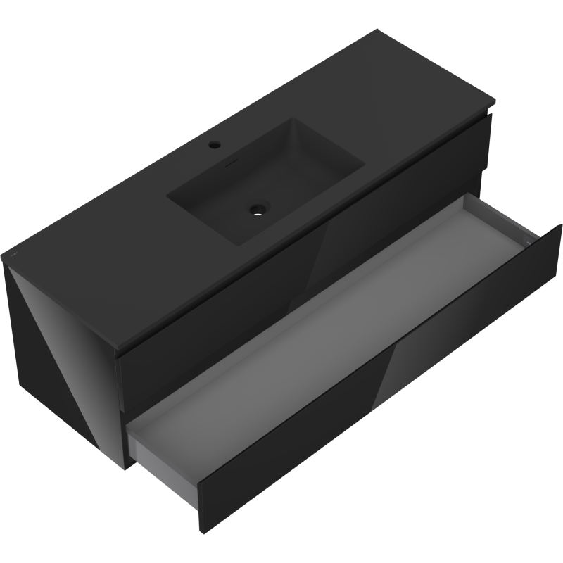 Mexen Orio 140 cm Bathroom Cabinet with Otis Sink, 2 Drawers, Black Gloss/Black Matte - 91A10-14047-2-BFF70-W18M71