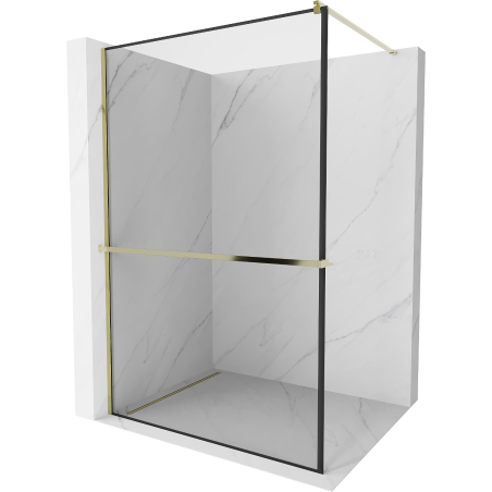 Mexen Kioto+ shower wall with shelf Walk-in 110 x 200 cm, black frame, gold - 800-110-121-50-70