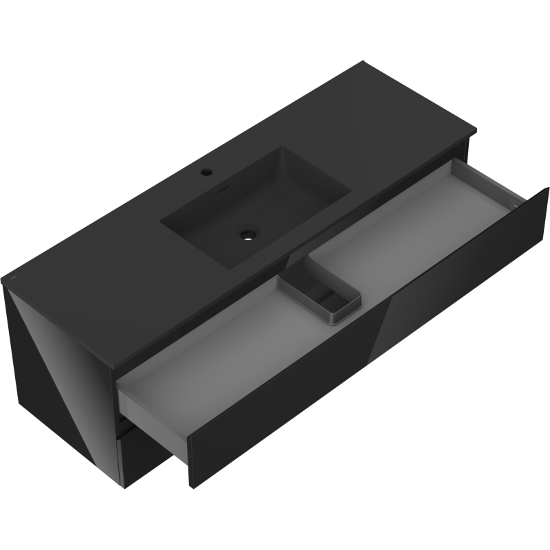 Mexen Orio 140 cm Bathroom Cabinet with Otis Sink, 2 Drawers, Black Gloss/Black Matte - 91A10-14047-2-BFF70-W18M71