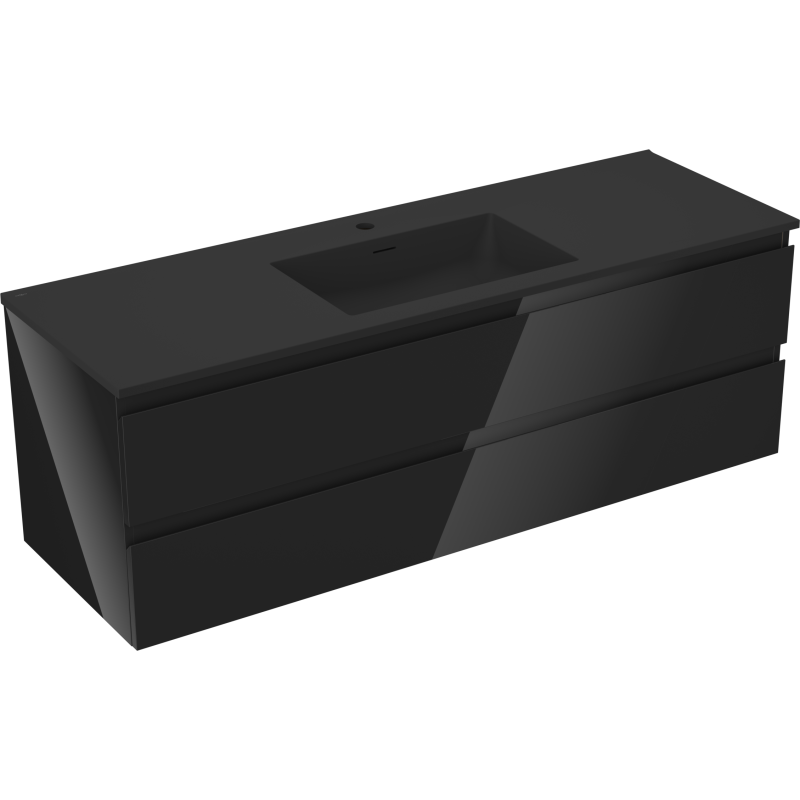 Mexen Orio 140 cm Bathroom Cabinet with Otis Sink, 2 Drawers, Black Gloss/Black Matte - 91A10-14047-2-BFF70-W18M71