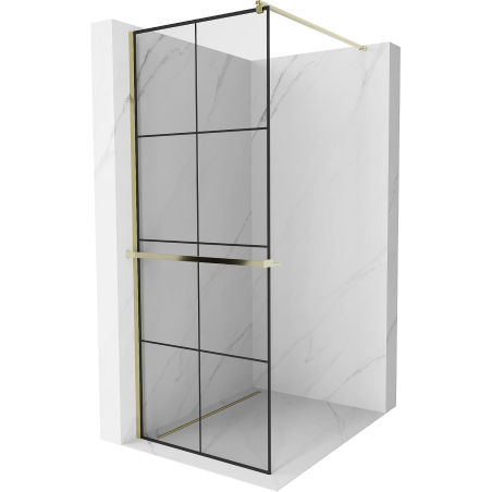 Mexen Kioto+ shower wall with shelf Walk-in 80 x 200 cm, black grid, gold - 800-080-121-50-77