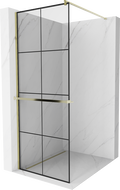 Mexen Kioto+ shower screen with a shelf and rail 80 x 200 cm, Transparent/Black pattern 8 mm, Gold - 800-080-121-50-77