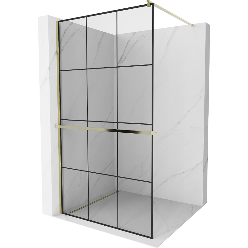 Mexen Kioto+ shower wall with shelf Walk-in 120 x 200 cm, black grid, gold - 800-120-121-50-77