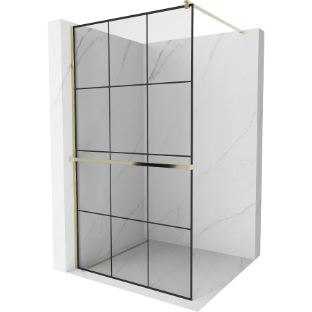 Mexen Kioto+ shower wall with shelf Walk-in 120 x 200 cm, black grid, gold - 800-120-121-50-77