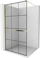 Mexen Kioto+ shower screen with a shelf and rail 120 x 200 cm, Transparent/Black pattern 8 mm, Gold - 800-120-121-50-77