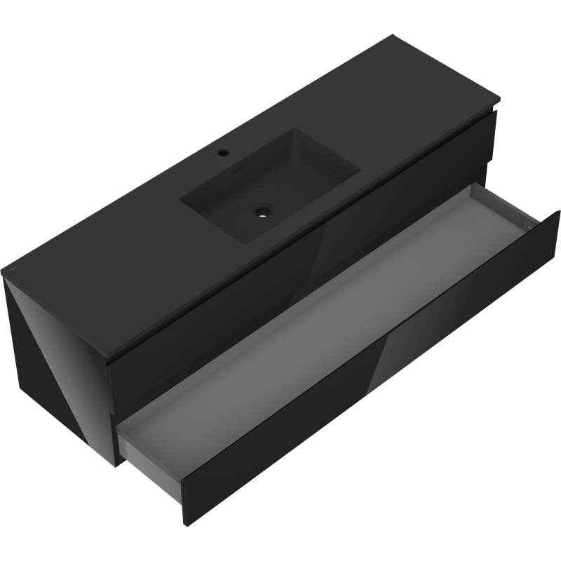 Mexen Orio bathroom cabinet 160 cm with Otis washbasin, 2 drawers, black gloss/black matte - 91A10-16047-2-BFF70-W18M71