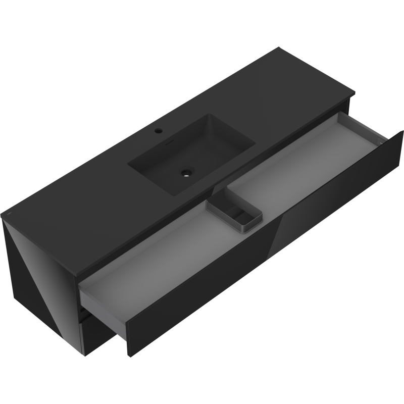 Mexen Orio bathroom cabinet 160 cm with Otis washbasin, 2 drawers, black gloss/black matte - 91A10-16047-2-BFF70-W18M71