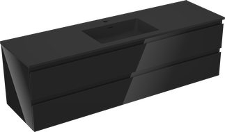 Mexen Orio bathroom cabinet 160 cm with Otis washbasin, 2 drawers, black gloss/black matte - 91A10-16047-2-BFF70-W18M71