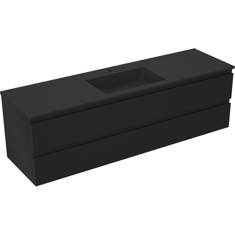 Mexen Orio 160 cm Bathroom Cabinet with Otis Sink, 2 Drawers, Matte Black - 91A10-16047-2-BFF71-W18M71