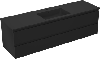 Mexen Orio 160 cm Bathroom Cabinet with Otis Sink, 2 Drawers, Matte Black - 91A10-16047-2-BFF71-W18M71