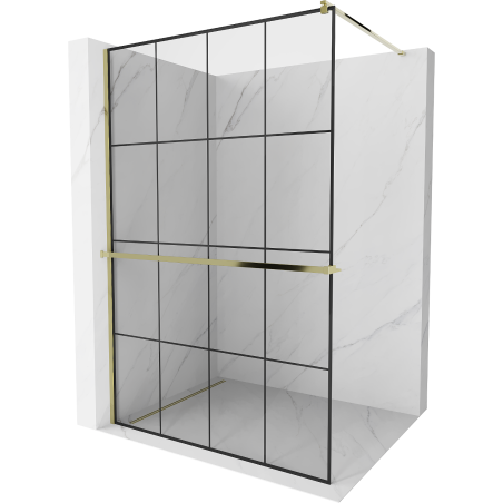 Mexen Kioto+ shower screen with Walk-in shelf 140 x 200 cm, black grid, gold - 800-140-121-50-77