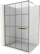Mexen Kioto+ shower wall with shelf Walk-in 140 x 200 cm, black grid, gold - 800-140-121-50-77