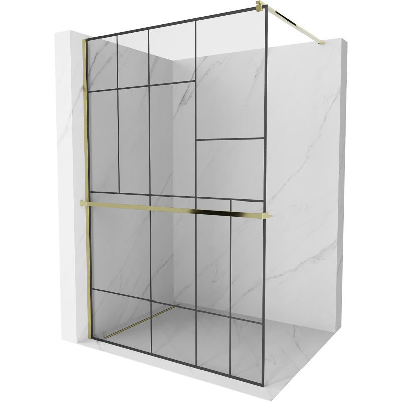 Mexen Kioto+ shower screen with Walk-in shelf 120 x 200 cm, black pattern, gold - 800-120-121-50-78