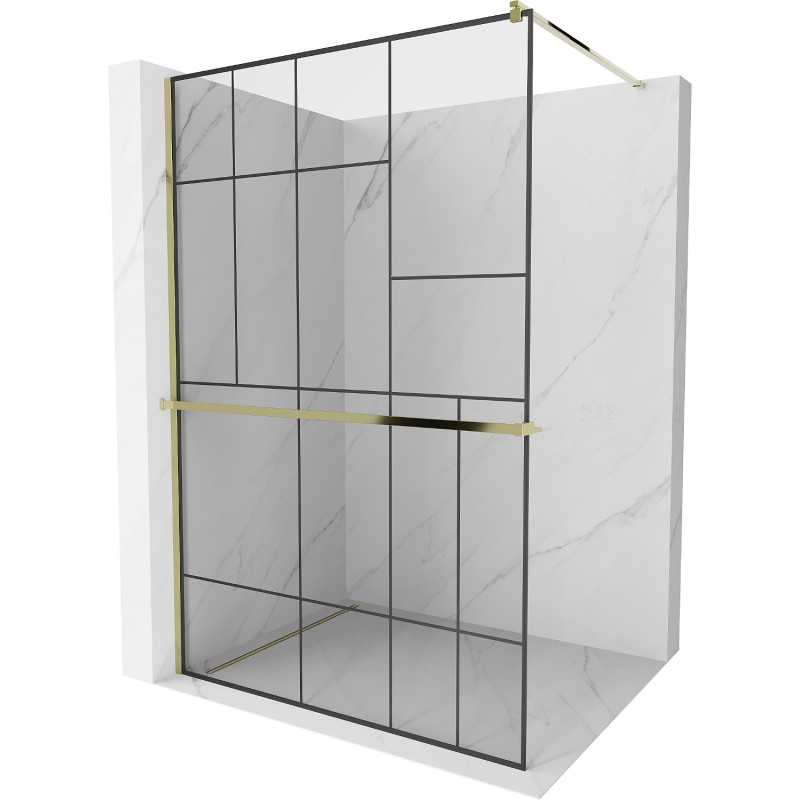 Mexen Kioto+ shower wall with shelf Walk-in 120 x 200 cm, black pattern, gold - 800-120-121-50-78