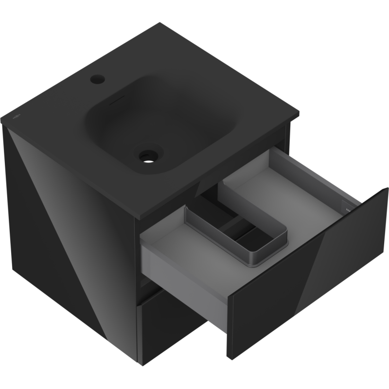 Mexen Orio 50 cm bathroom cabinet with Vela sink, 2 drawers, black gloss/matt black - 91A10-05047-2-BFF70-W23M71