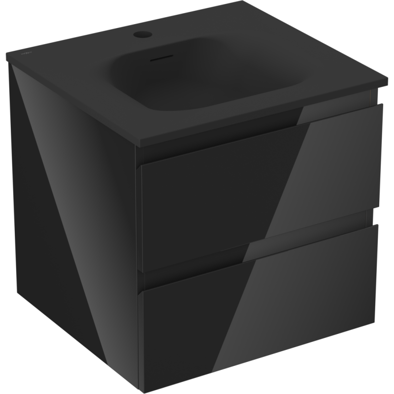 Mexen Orio bathroom cabinet 50 cm with Vela sink, 2 drawers, black gloss/black matte - 91A10-05047-2-BFF70-W23M71