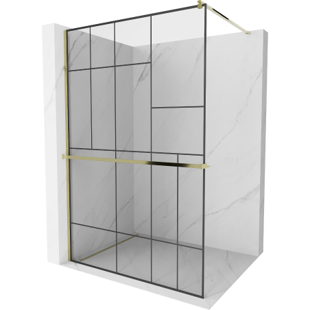 Mexen Kioto+ shower wall with shelf Walk-in 140 x 200 cm, black pattern, gold - 800-140-121-50-78