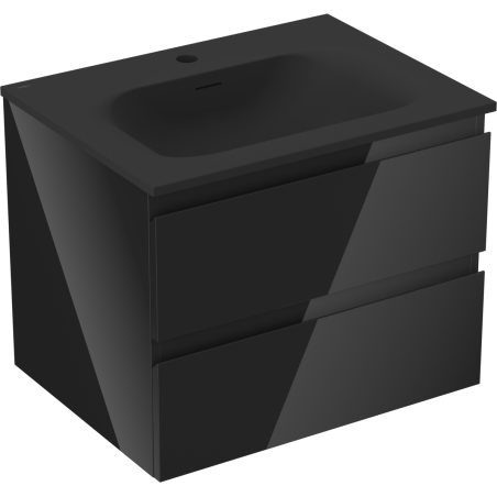 Mexen Orio bathroom cabinet 60 cm with Vela washbasin, 2 drawers, black gloss/black matte - 91A10-06047-2-BFF70-W23M71